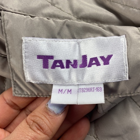 Gray brown reversible quilted animal hoodless button up jacket coat sz medium - Picture 3 of 11